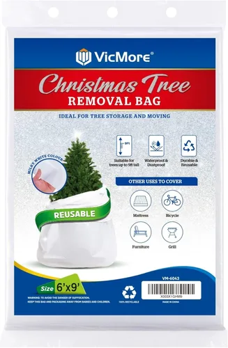 VicMore Bolsa de eliminación para árbol de Navidad, 9 x 6 pies, color blanco, cubierta de almacenamiento de polietileno resistente