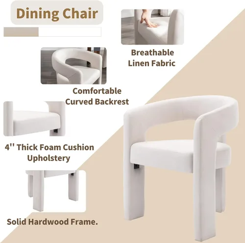 Miniatura 4 de HNY Juego de 6 sillas modernas de barril para cocina y comedor, sillas acentuadas tapizadas en lino con brazo, sillas de tocador laterales de 47 cm