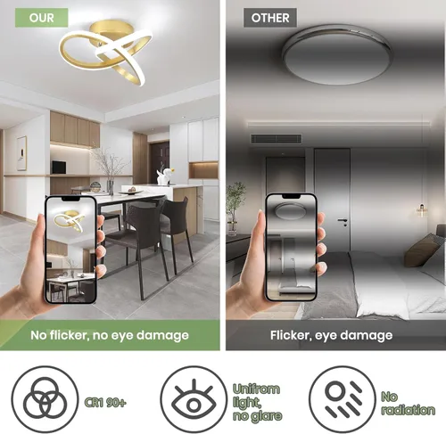 Miniatura 3 de Lámpara LED para pasillo, moderna lámpara de techo LED dorada de 6000 K, lámpara de techo semiempotrada para pasillo, cocina, dormitorio, entrada