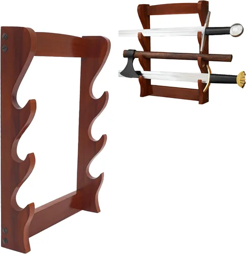 Miniatura 15 de Lord of Battles Soporte medieval de madera maciza para espada, soporte para espada, exhibición de espada de gladiador, soporte para espada katana