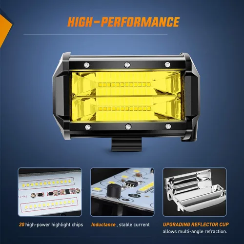 Miniatura 4 de Nilight - Barra de luz LED ZH304, 2 unidades, 5 pulgadas, 72 W, 10800 lúmenes, luz amarilla de inundación, luces todoterreno con kit de arnés