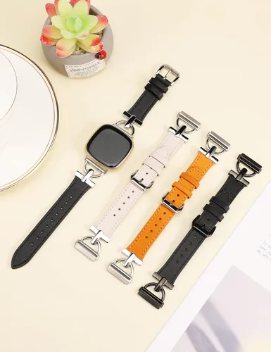 Miniatura 6 de Wearlizer Correa de cuero compatible con Fitbit Versa 3/4 Sense 2, correa de cuero elegante con hebilla de metal en forma de D para reloj