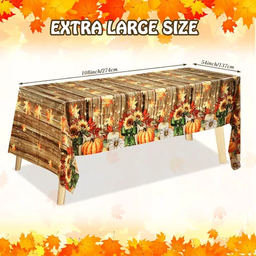 Miniatura 3 de Tranqun 4 manteles de otoño de 108 x 54 pulgadas, mantel rectangular de plástico de calabaza de Acción de Gracias, hojas de arce, hojas de arce