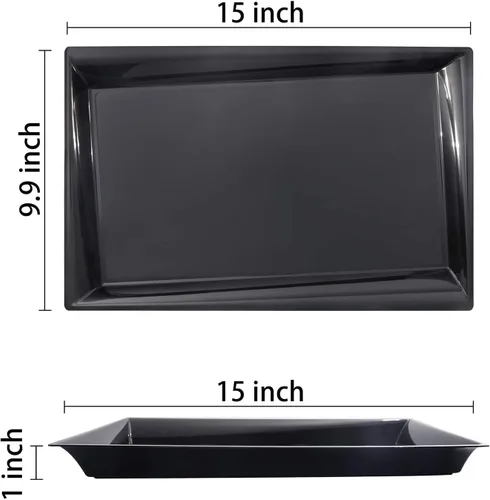 Miniatura 2 de Supernal Paquete de 12 bandejas de plástico negro para servir, bandejas de plástico de 15 x 10 pulgadas, bandeja de plástico de comida rápida
