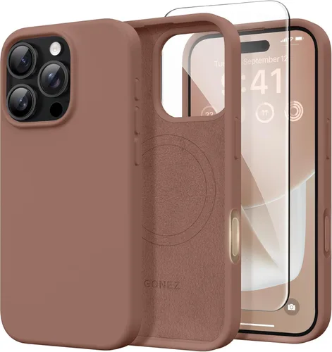 Miniatura 138 de GONEZ Funda de silicona para iPhone 14 Pro Max, compatible con MagSafe, con protector de pantalla + protector de lente de cámara, silicona líquida a