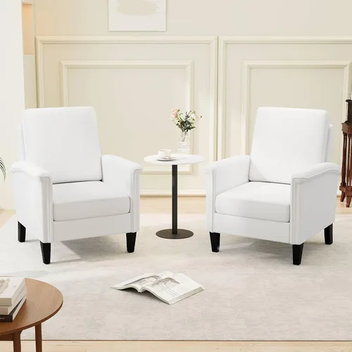 Miniatura 9 de GOFLAME Silla decorativa floral, cómoda silla tapizada con patas de madera de goma y cojín acolchado grueso, sillón individual de respaldo alto