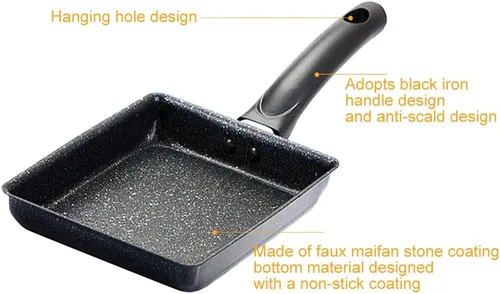 Miniatura 3 de LOQJSS Tamagoyaki - Sartén antiadherente japonesa para tortilla, sartén rectangular de hierro fundido, sartén pequeña, cacerolas para huevos