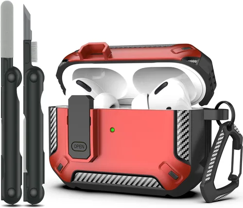 Miniatura 14 de RFUNGUANGO Funda para AirPod de 2ª generación con kit de limpieza, armadura protectora de carcasa dura militar con bloqueo para funda de carga