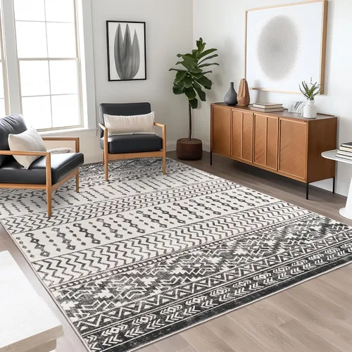 Miniatura 26 de Art&Tuft Alfombra de área de 8 x 10 pies, súper suave, ultrafina, marroquí, lavable, antideslizante, para sala de estar, plegable, geométrica, Gris