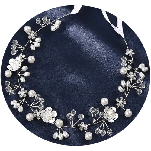Miniatura 7 de Accesorios para el cabello de boda, diadema para niña de las flores, diadema de princesa con perlas para niñas, novias y mujeres (plateado)