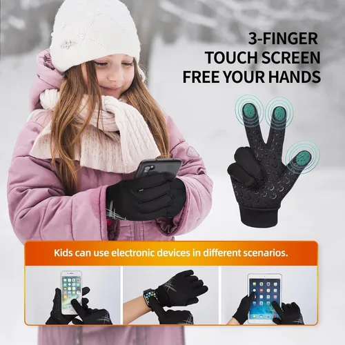Miniatura 3 de Guantes deportivos cálidos de invierno para niños, clima frío, pantalla táctil, resistente al viento, para nieve, ciclismo, senderismo, fútbol, al