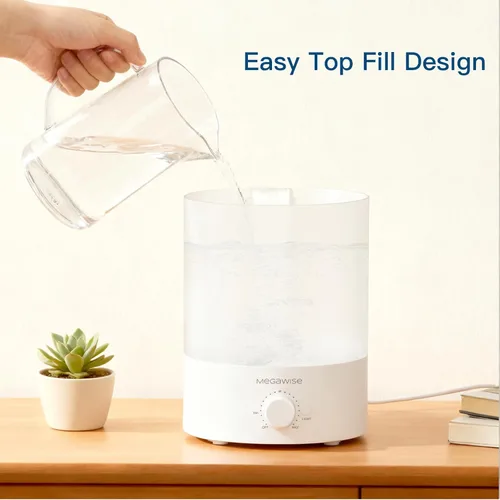 Miniatura 3 de MegaWise Humidificador ultrasónico de niebla fría Funcionamiento silencioso, llenado superior, apagado automático Ideal para dormitorio, White01