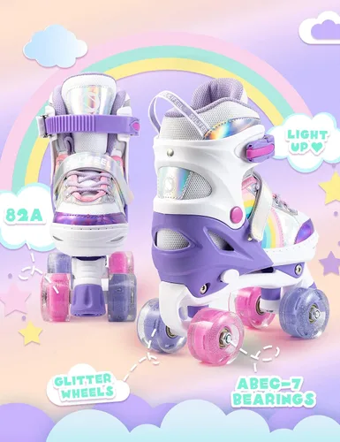 Miniatura 4 de SULIFEEL Rainbow Unicorn - Patines ajustables de 4 tamaños para niñas y niños de 3-5, 5-8, 6-12 años, patines para interiores y exteriores b púrpura