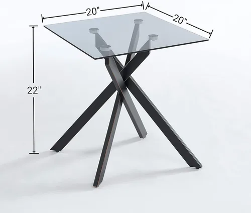 Miniatura 2 de Edwin's Choice - Mesa auxiliar cuadrada de cristal negro con tapa de cristal templado gris y patas tubulares de metal negro con borde dorado 50,8 cm