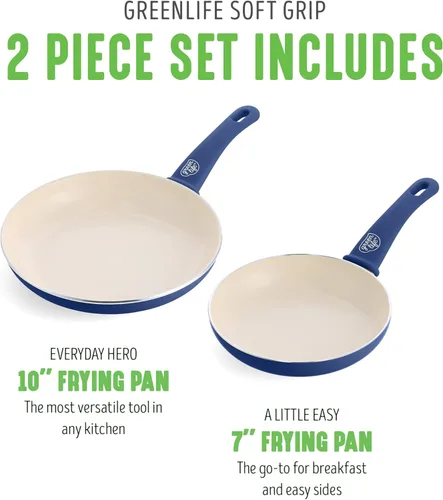 Miniatura 3 de GreenLife Juego de sartenes antiadherentes (7" y 10"), sartenes de cerámica no tóxicas sin PFAS, aptas para lavavajillas y horno, sartenes para Azul