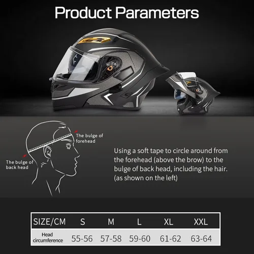 Miniatura 6 de Casco modular Bluetooth para motocicleta, certificado DOT, abatible, de cara completa, antivaho, doble máscara, casco de motocicleta de calle