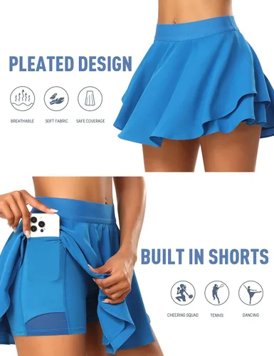Miniatura 3 de JoyGirl Falda de tenis para mujer con pantalones cortos plisados para golf, cintura alta, para entrenamiento, atletismo, correr, faldas con bolsillos