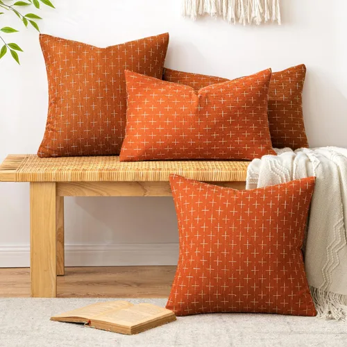 Miniatura 107 de MIULEE - Juego de 2 fundas de almohada decorativas de lino de arpillera navideñas, modernas, estilo campestre, rústicas, tejidas, con textura