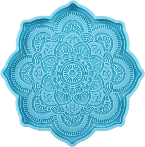 Miniatura 8 de AGCFABS 1 molde de resina para posavasos de flores de mandala, moldes de silicona de diseño 3D para hacer bandejas de posavasos redondos, tapete