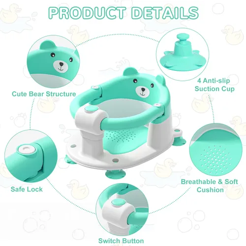 Miniatura 3 de Asiento de baño para bebés de 6 meses en adelante, asientos de baño antideslizantes para bebés sentados, silla de bañera segura para bebés y recién