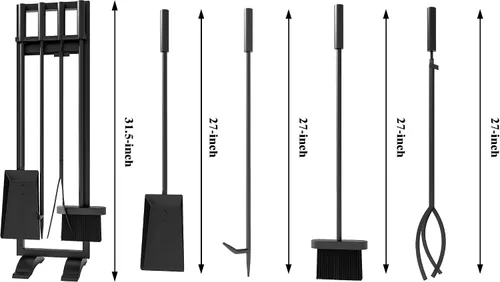 Miniatura 4 de Fire Beauty Juego de herramientas para chimenea, 5 piezas, accesorios para fuego, soporte para estufas de leña, mango de hierro forjado, soporte
