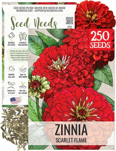 Miniatura 11 de Seed Needs California Giants - Semillas de zinnia – 250 semillas tradicionales para plantar Zinnia elegans – Cultiva flores anuales polinizadas