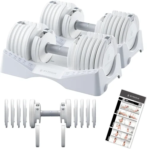 Miniatura 11 de ByZoom Fitness - Mancuerna ajustable de 12.5/25 libras – Unidad individual O juego de 2 – Peso ajustable 5-en-1 para gimnasio en casa, entrenamiento