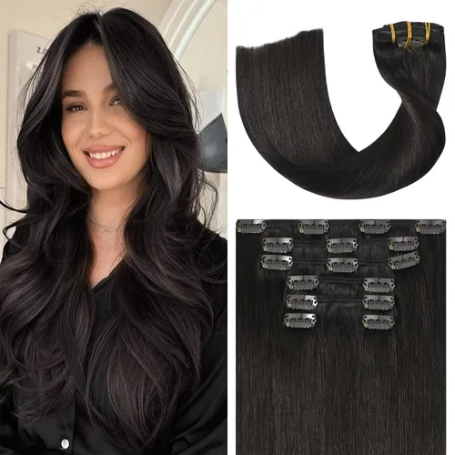 Miniatura 8 de UGOTRAYS Extensiones de cabello humano real de color rubio fresa a rubio decolorado, 12 pulgadas, lacio, doble trama, cabello Remy con clip, 2.47