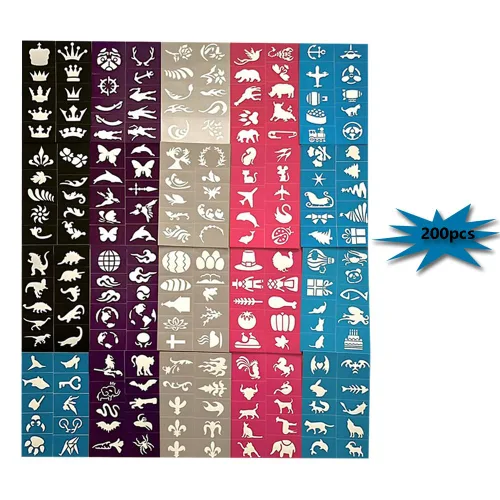 Miniatura 3 de Juego de 200 plantillas de pintura facial para pintura facial y corporal, plantillas de tatuaje, adecuado para cumpleaños, Halloween, Navidad