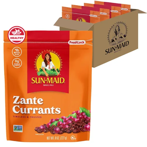 Sun-Maid California Sun-Dried Zante Currants – Paquete de 4 bolsas resellables de 8 onzas – Frutas secas para aperitivos navideños y tablas de