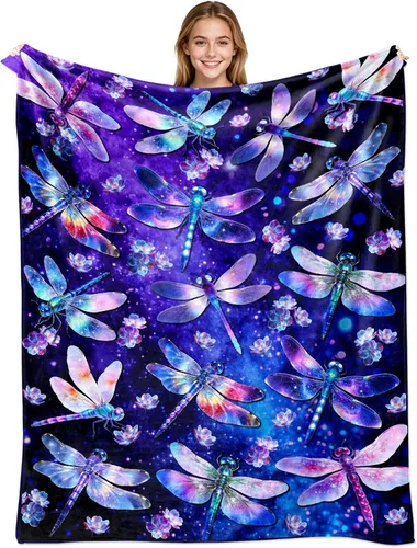 Manta de libélula, regalos para mujeres y niñas, manta de franela suave con libélula, decoración para amantes de la mosca del dragón, 50 x 40