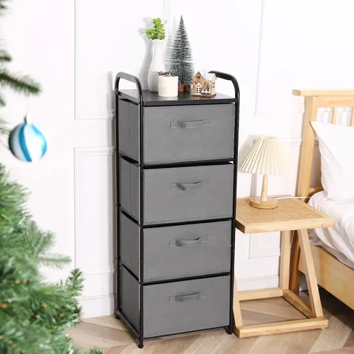 Miniatura 2 de MAX Houser Cómoda de tela de 4 cajones para almacenamiento, cómoda con parte superior de madera, mesita de noche vertical con marco de metal