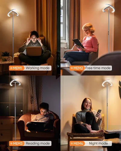 Miniatura 6 de SIBRILLE Lámparas de pie plateadas para sala de estar, lámpara de pie regulable continua con control remoto táctil, luz LED giratoria de 22 W, luz