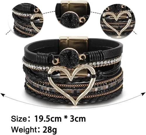 Miniatura 7 de Fesciory Pulsera de leopardo para mujer, pulsera de cuero bohemio multicapa con perlas de cristal