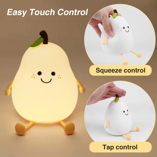 Miniatura 2 de Luz nocturna de pera para niños, lámpara de silicona recargable por USB de 1200 mAh, control táctil blanco cálido y 7 colores, 3 niveles de brillo