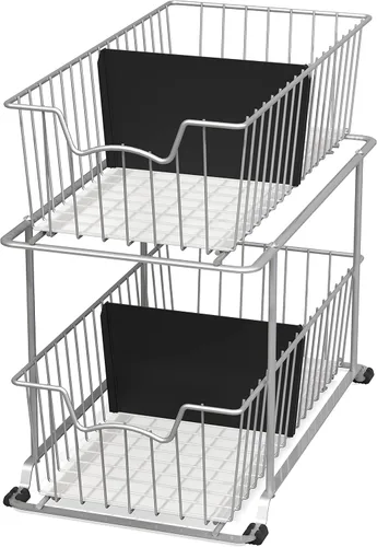Simple Houseware - Cajón organizador de cesta de alambre de 2 niveles, gris