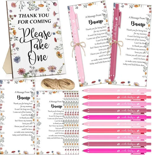 Miniatura 16 de Sintuff Juego de 50 Recuerdos de Baby Shower para Invitados 1 Letrero de Agradecimiento por Venir 50 Bolígrafos 50 Tarjetas de Agradecimiento