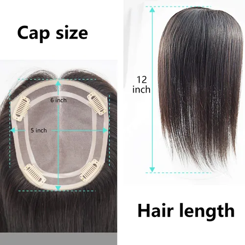 Miniatura 7 de Extensiones de cabello humano virgen de alta calidad de 12/20 pulgadas con clip para mujer, base mono de 5 x 6 pulgadas, repuesto negro natural