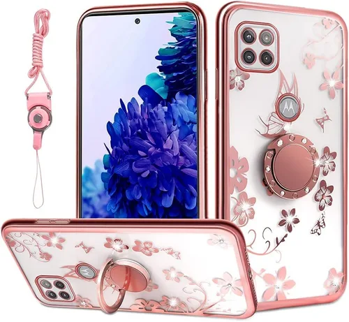 Miniatura 22 de nancheng Funda de teléfono con purpurina para Motorola Moto One 5G Ace (One 5G UW Ace) funda de TPU suave con anillo giratorio de 360°, funda