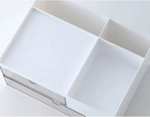 Miniatura 6 de MILULUGO Organizador de maquillaje con 2 cajones, organizador de escritorio, 4 compartimentos, caja de almacenamiento de cosméticos para esmalte