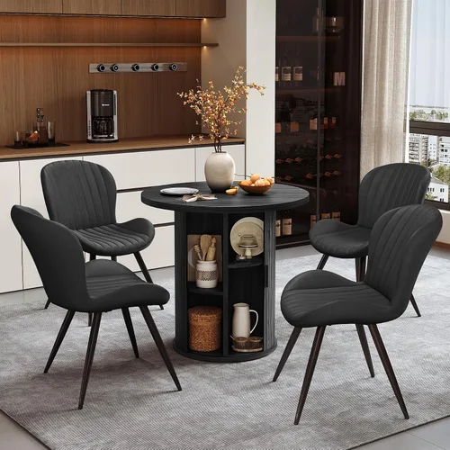 Miniatura 37 de Miereirl Juego de mesa y sillas de comedor moderno redondo, con una mesa de comedor de madera equipada con compartimentos de almacenamiento