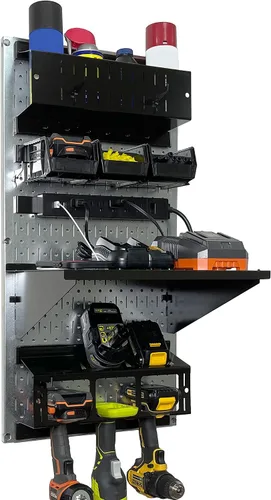 Wall Control Kit organizador de almacenamiento de herramientas eléctricas, soporte para taladro inalámbrico, estación de carga, 16 x 32 pulgadas,