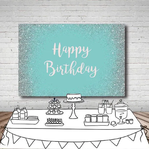 Miniatura 5 de MEHOFOND Fondo de fotos con purpurina plateada y turquesa, accesorios de fondo azul brillante plateado para niña dulce 16 niña feliz cumpleaños