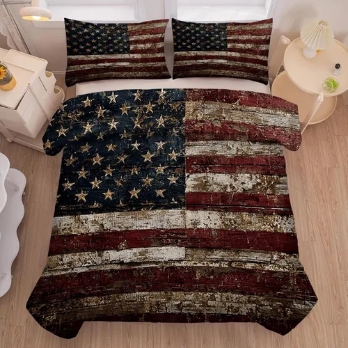 Miniatura 38 de kxry Juego de edredón de 250 años de Estados Unidos, tamaño individual, ropa de cama vintage de estatua de la libertad y bandera estadounidense