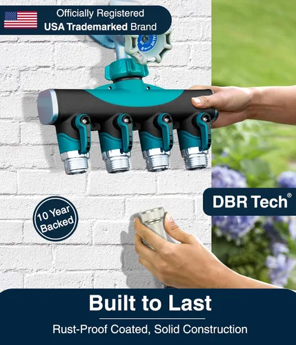 Miniatura 2 de DBR Tech® Divisor de manguera de 4 vías (durabilidad superior), conector de mangueras de jardín premium, válvula de agua resistente de 4 vías
