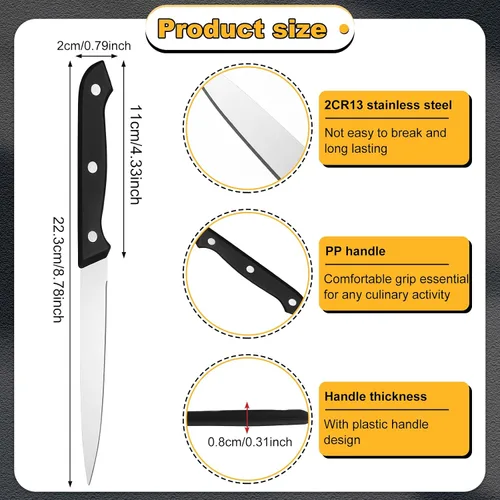 Miniatura 2 de Lasnten Juego de 100 cuchillos de carne de acero inoxidable de 8.78 pulgadas, punta puntiaguda, mango de plástico, cuchillo de cocina