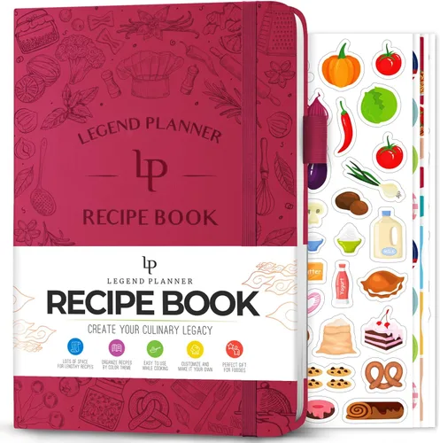 Libro de Recetas Legend – Libro de Cocina Familiar en Blanco para Escribir Tus Propias Recetas – Diario de Cocina Vacío – Cuaderno de Cocina Rosa