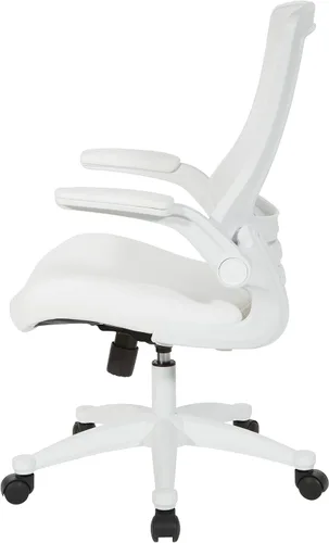 Miniatura 7 de Office Star - Silla de oficina con respaldo de pantalla blanca ventilada con brazos abatibles acolchados de color con base de nailon blanco, piel