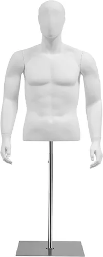 Miniatura 10 de Vestido masculino con forma de maniquí de medio cuerpo, 51-79 pulgadas de altura ajustable con soporte, brazos desmontables de costura modelo Negro