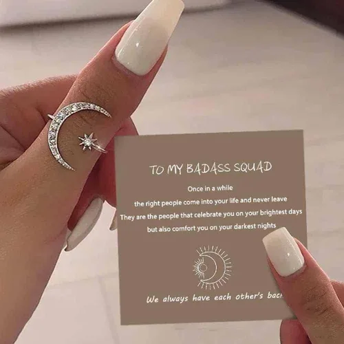 Miniatura 7 de DJRH Anillo de escuadrón to My Badass - Anillo de estrella de sol y luna, anillo de estrella de media luna para mujer